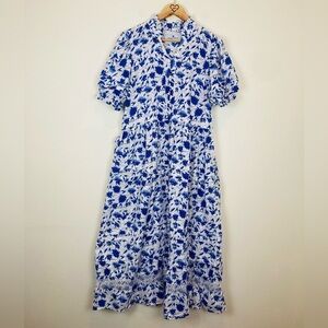 Margarita Mercantile hand made blue and white floral maxi/midi dress. Large